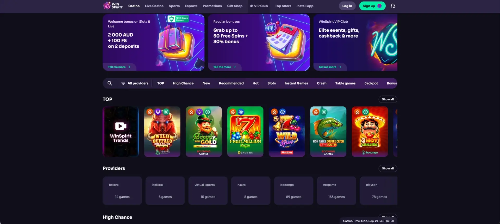 Games at Win Spirit Casino